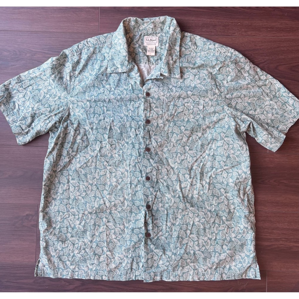 LL Bean Mens XL Traditional Fit Seashell Print Cotton Button Down Shirt 300229